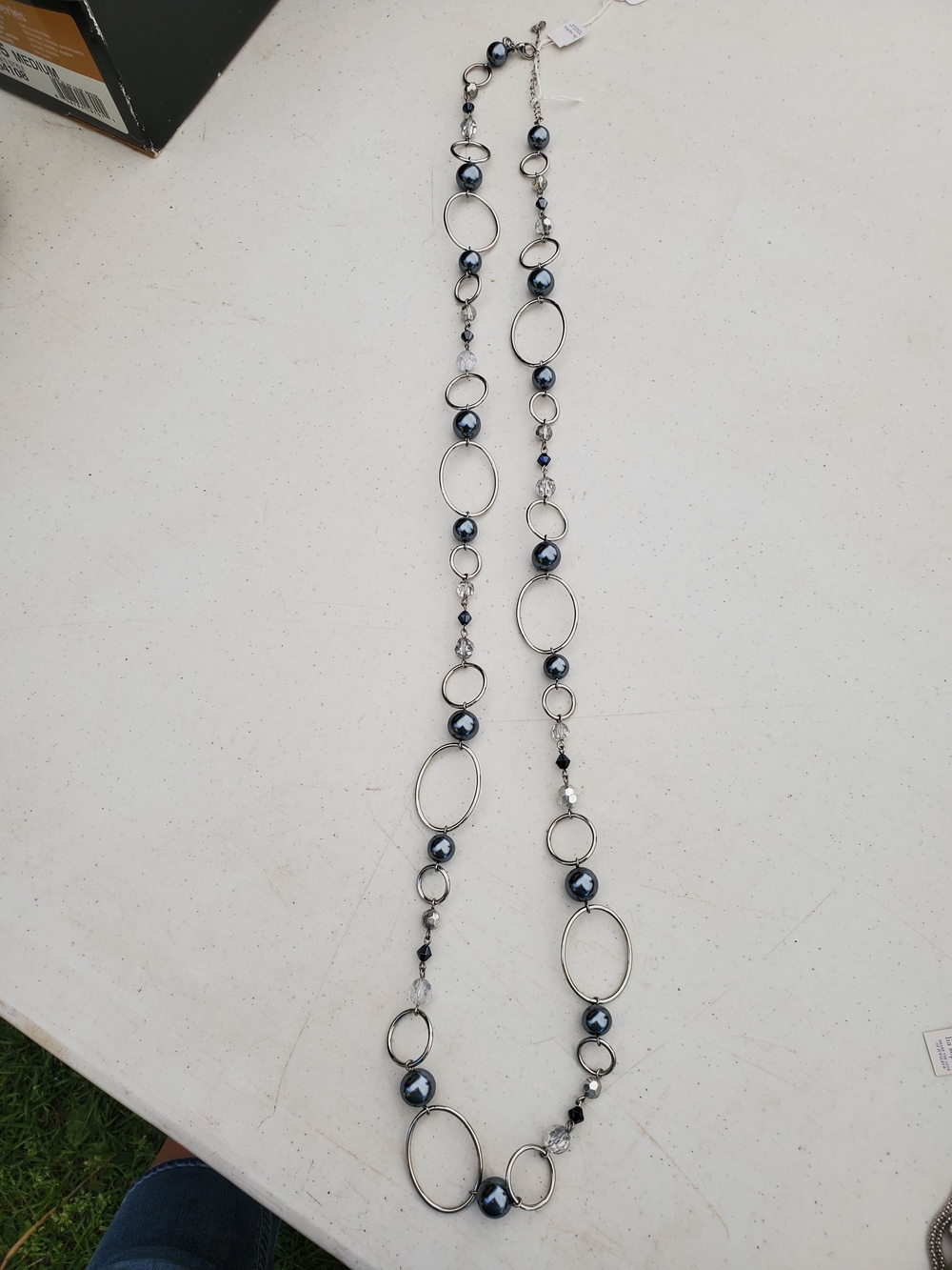 Lia Sophia Silver-Tone Necklace with Dark Gray Beads